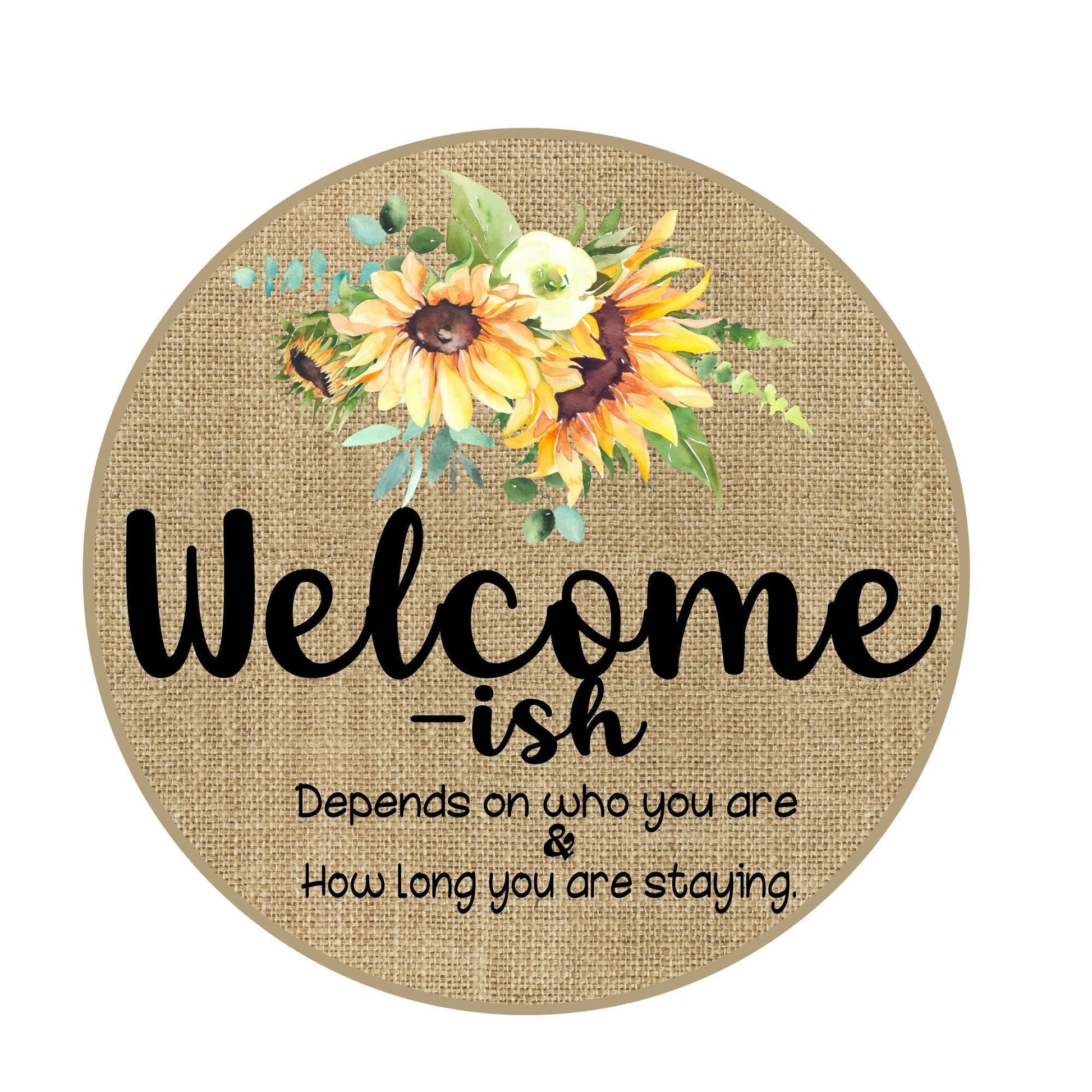 Welcome wreath sign, wreath attachment, 8&quot; or 11.75&quot; round wreath sign, metal sign, door hanging