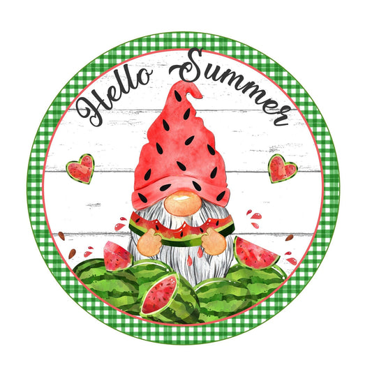 Hello summer wreath sign, wreath attachment, gnome wreath sign, metal wreath sign