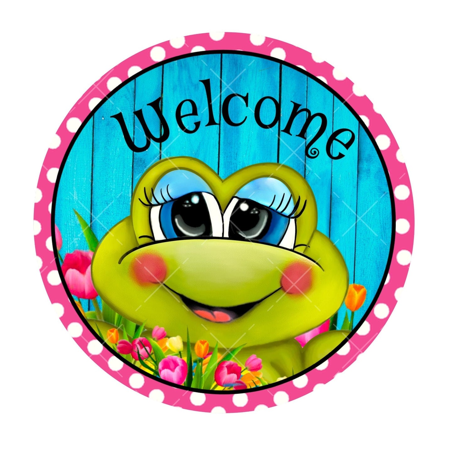 Cute frog welcome wreath sign, metal wreath sign, signs for wreaths, round wreath sign