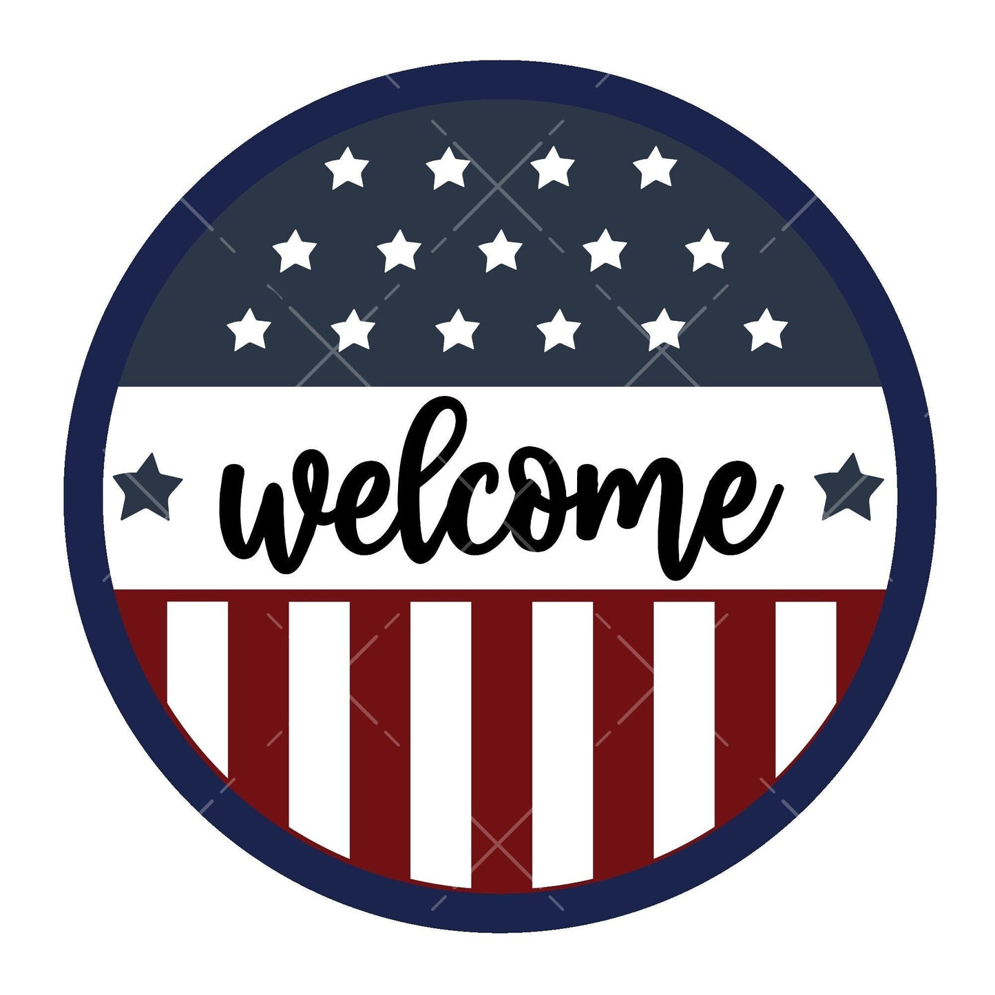 Patriotic flag welcome wreath sign, metal wreath sign, signs for wreaths, round wreath sign