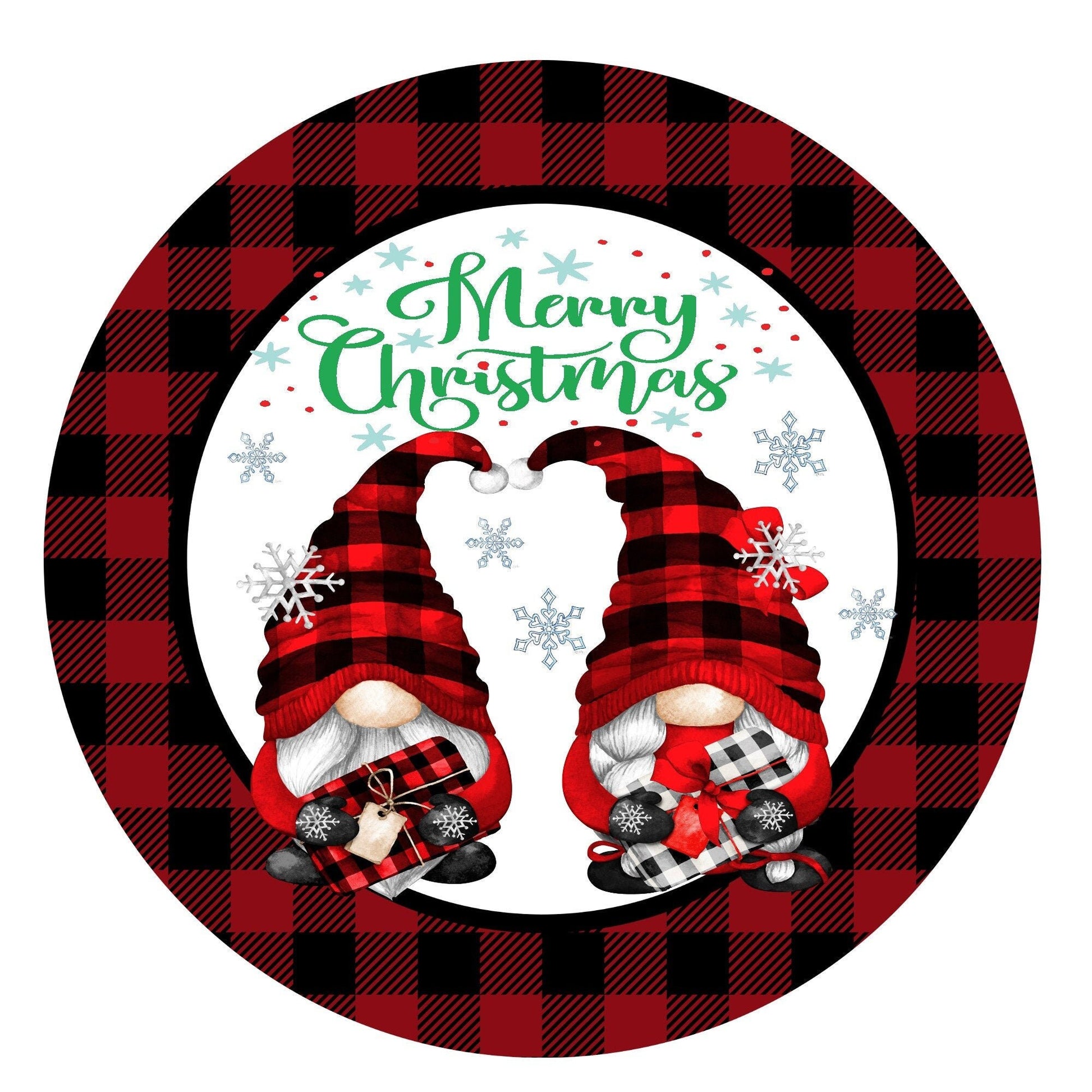 Merry Christmas wreath sign, gnome wreath sign, wreath attachment, metal wreath sign, buffalo plaid wreath sign