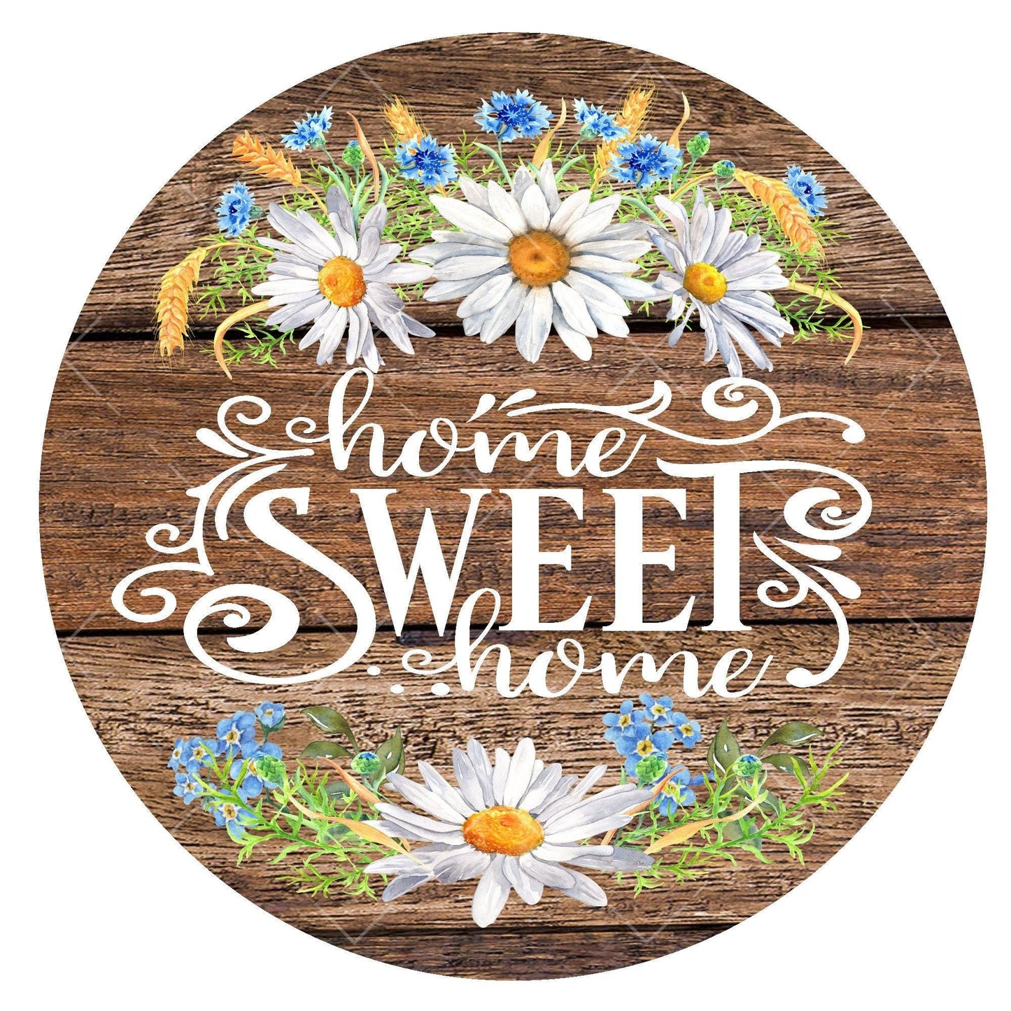 Home sweet home wreath sign, metal wreath sign, daisy wreath sign, signs for wreaths