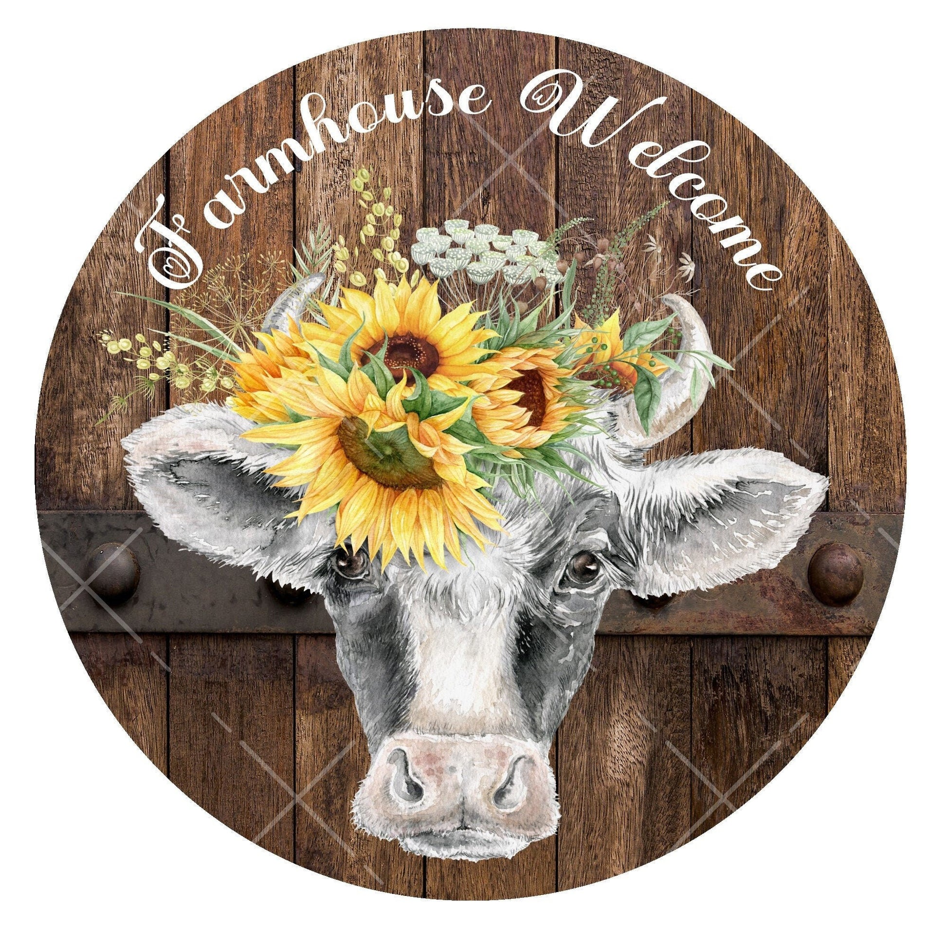 Farmhouse welcome wreath sign, metal wreath sign, signs for wreaths, round wreath sign, cow wreath sign