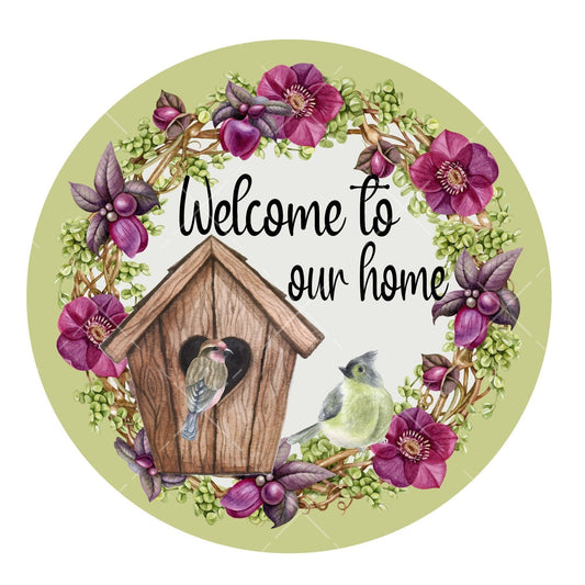 Welcome to our home wreath sign, metal wreath sign, signs for wreaths, round wreath sign