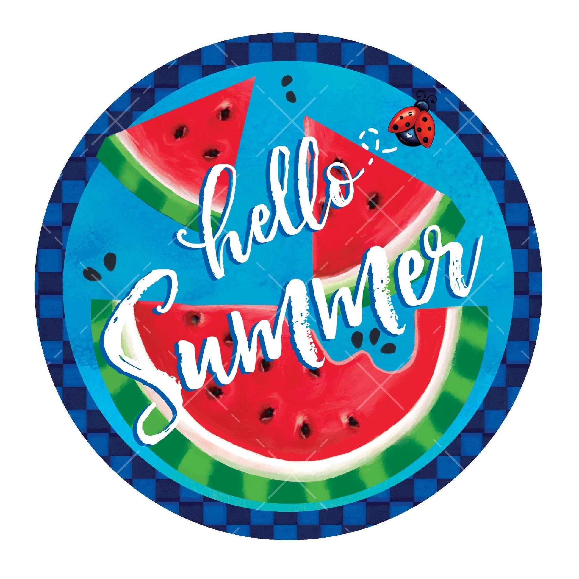 Hello summer watermelon wreath sign, metal wreath sign, signs for wreaths, round wreath sign