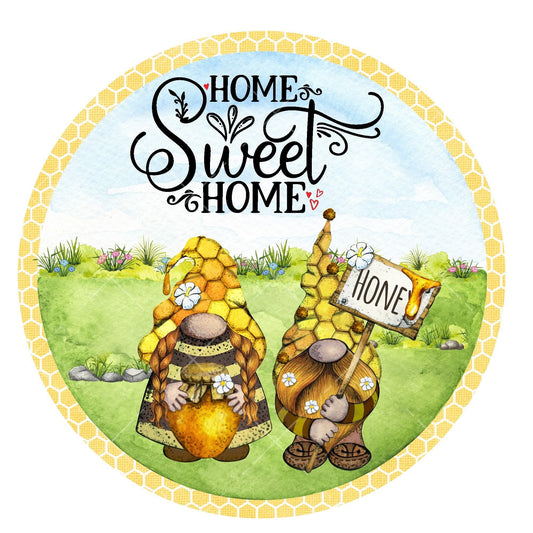 Home sweet home wreath sign, bee wreath sign, metal wreath sign, signs for wreaths, round wreath sign