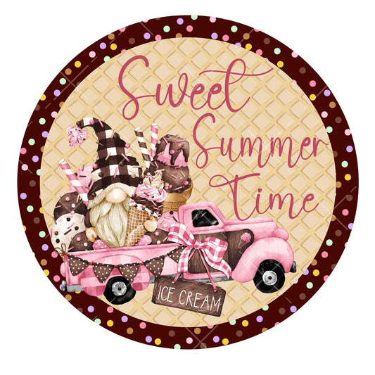 Sweet summertime ice cream cone wreath sign, metal wreath sign, signs for wreaths, round wreath sign