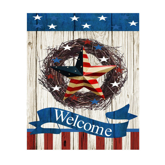 Wreath sign, welcome patriotic star wreath sign, door hanging, metal sign, patriotic sign, welcome sign