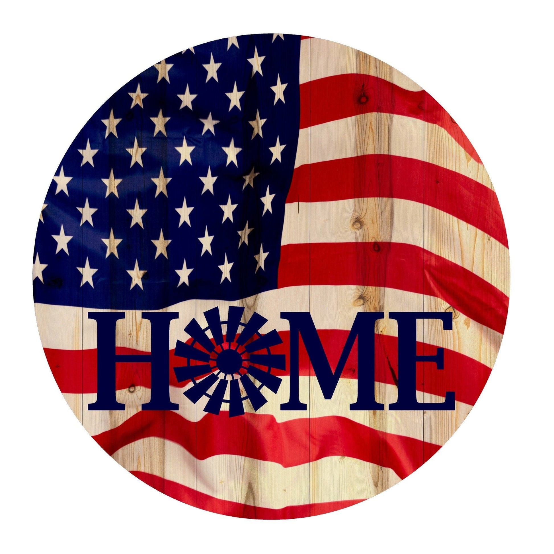 Round patriotic flag home sign, wreath sign, wreath attachment, patriotic door hanging, metal sign