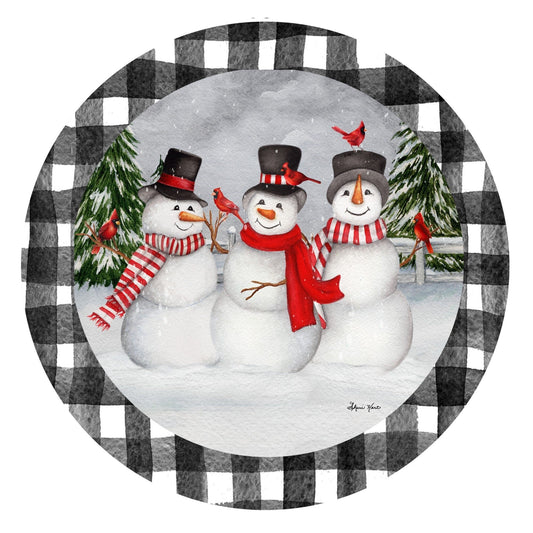 Snowman trio wreath sign, wreath attachment, winter snowman sign, round wreath sign