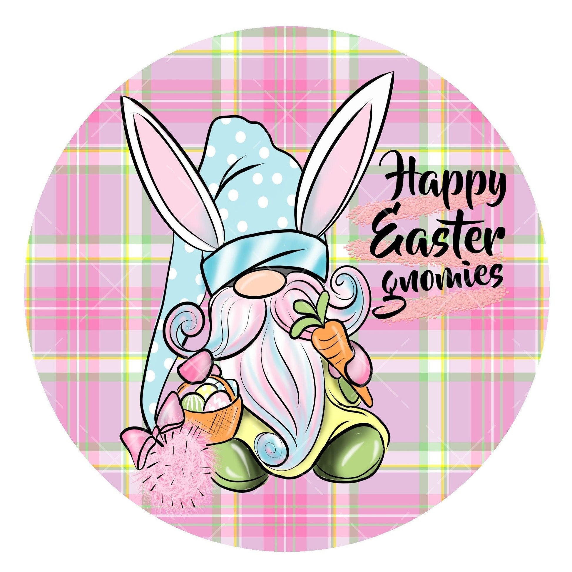 Happy easter gnomies wreath sign, metal wreath sign, round wreath sign, easter door hanging