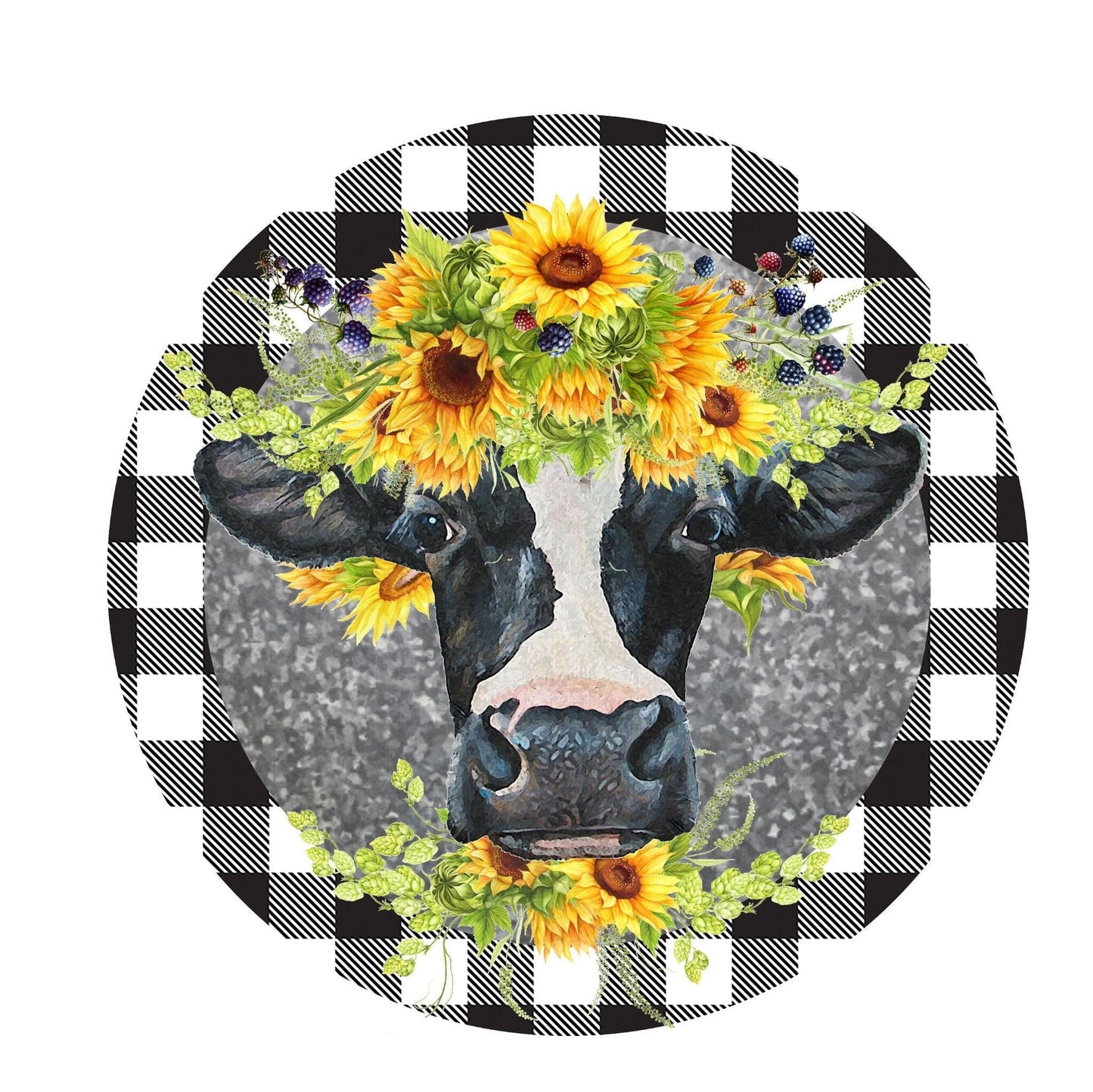 Cow with sunflower sign, cow sign, wreath attachment, wreath sign, cow sign for wreaths, cute cow sign