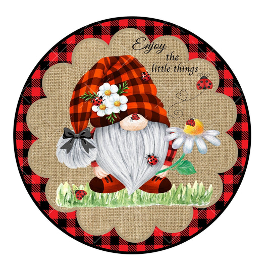 Gnome ladybug wreath sign, metal wreath sign, everyday wreath sign, sign for wreaths