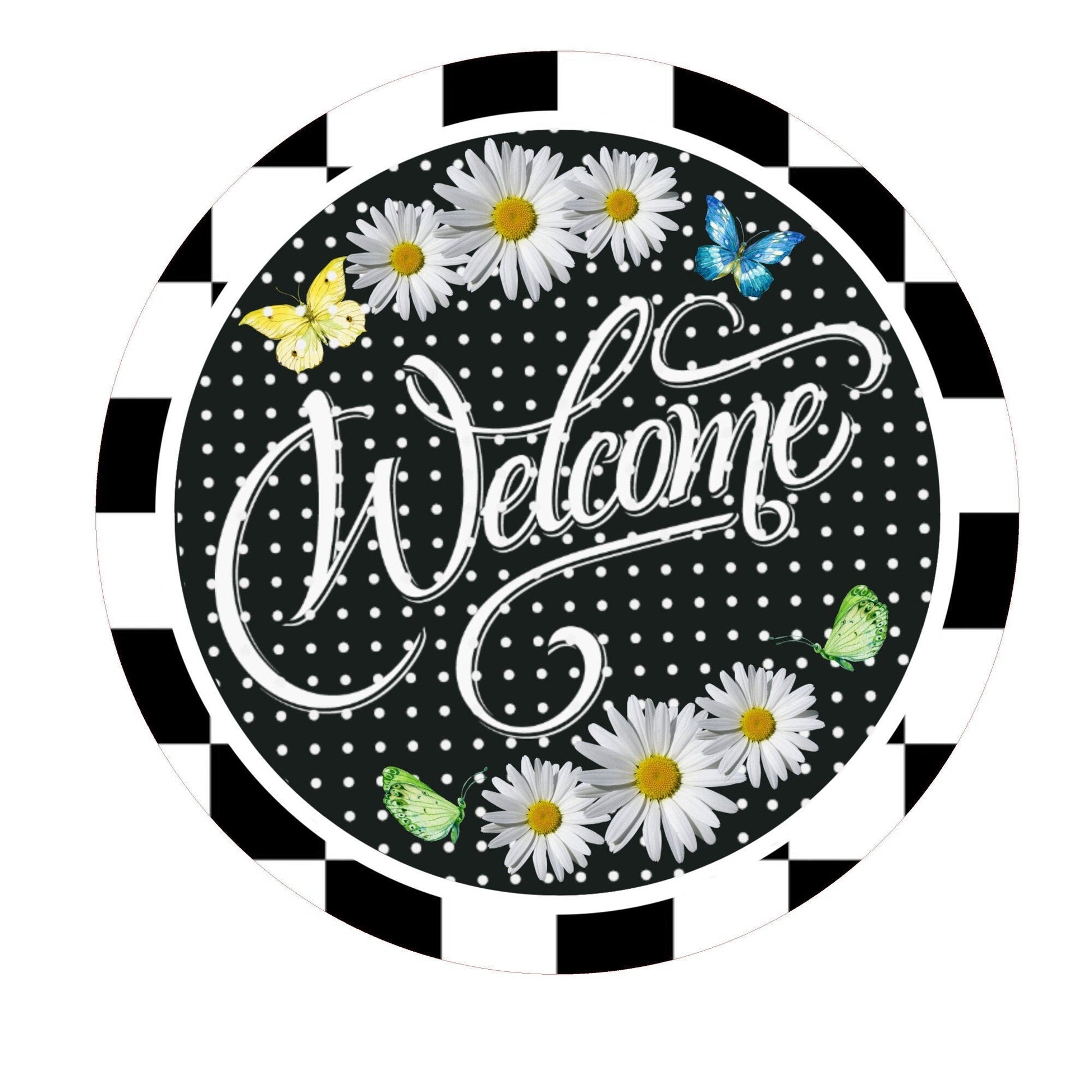 Welcome wreath sign, wreath attachment, metal wreath sign