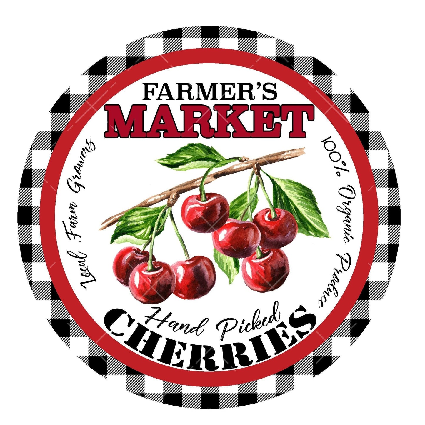 Farmers market cherries wreath sign, metal wreath sign, signs for wreaths, buffalo plaid wreath sign