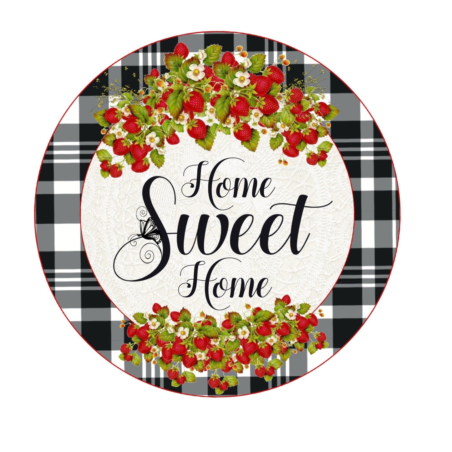 Home sweet home strawberry wreath sign, metal wreath sign, door hanging