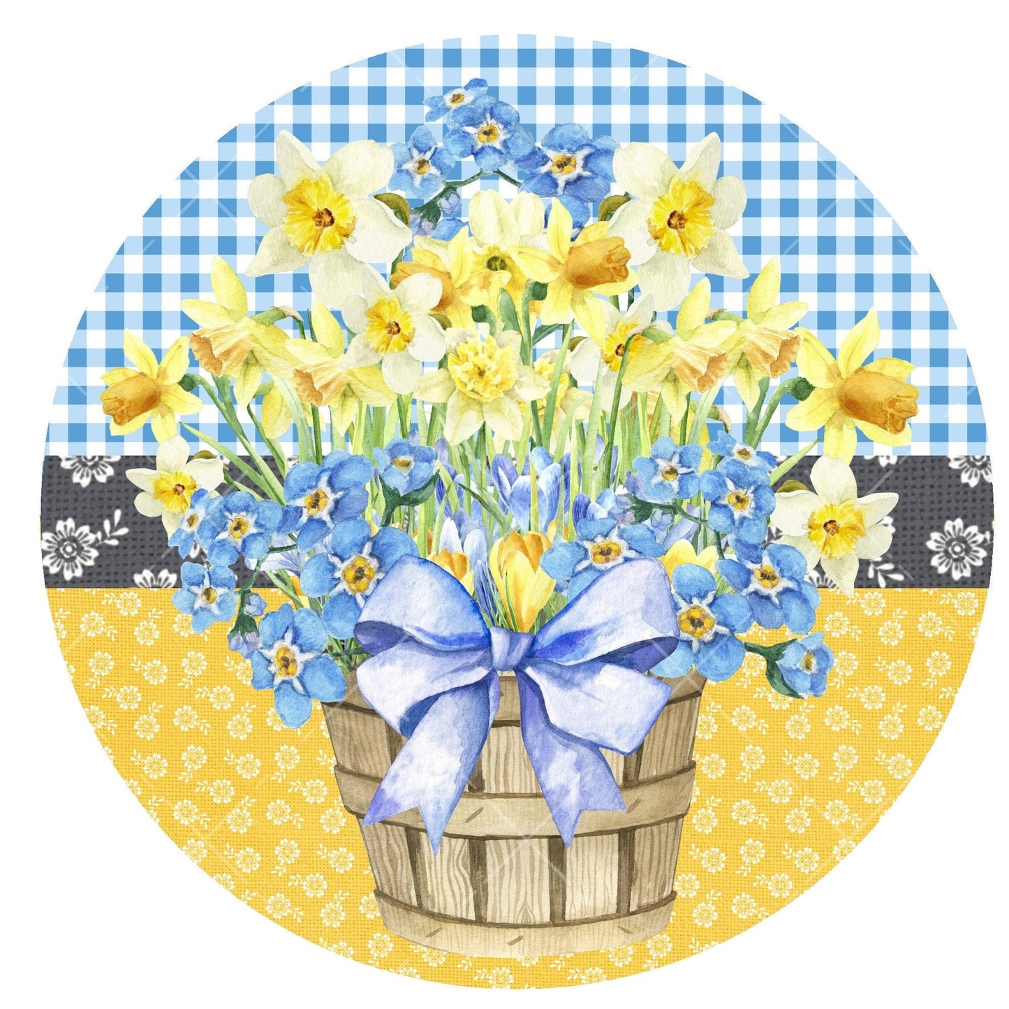 Daffodil floral wreath sign, metal wreath sign, signs for wreaths, round wreath sign