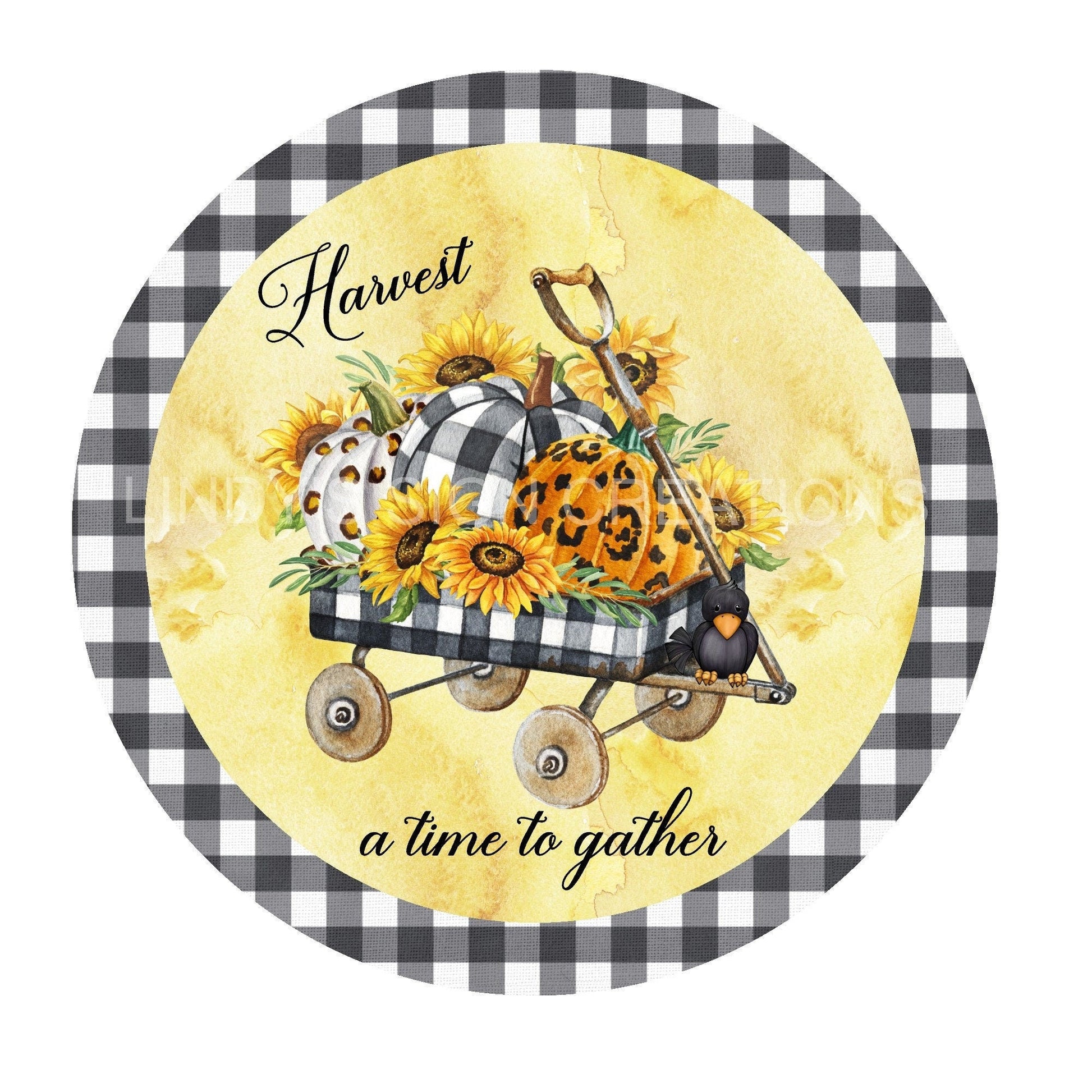 Fall buffalo plaid pumpkin wagon wreath sign, wreath center, metal wreath sign, fall door hanging