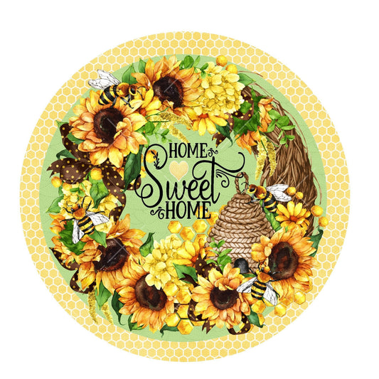 Home sweet home sunflower wreath sign, metal wreath sign, signs for wreaths, round wreath sign