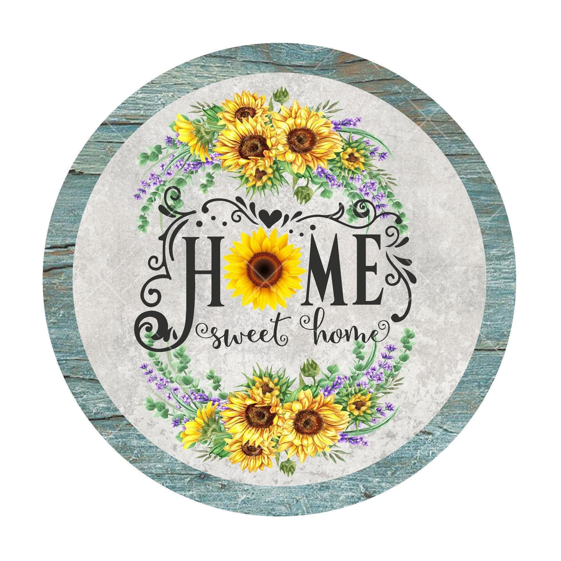 Home sweet home sunflower wreath sign, metal wreath sign, signs for wreaths, round wreath sign