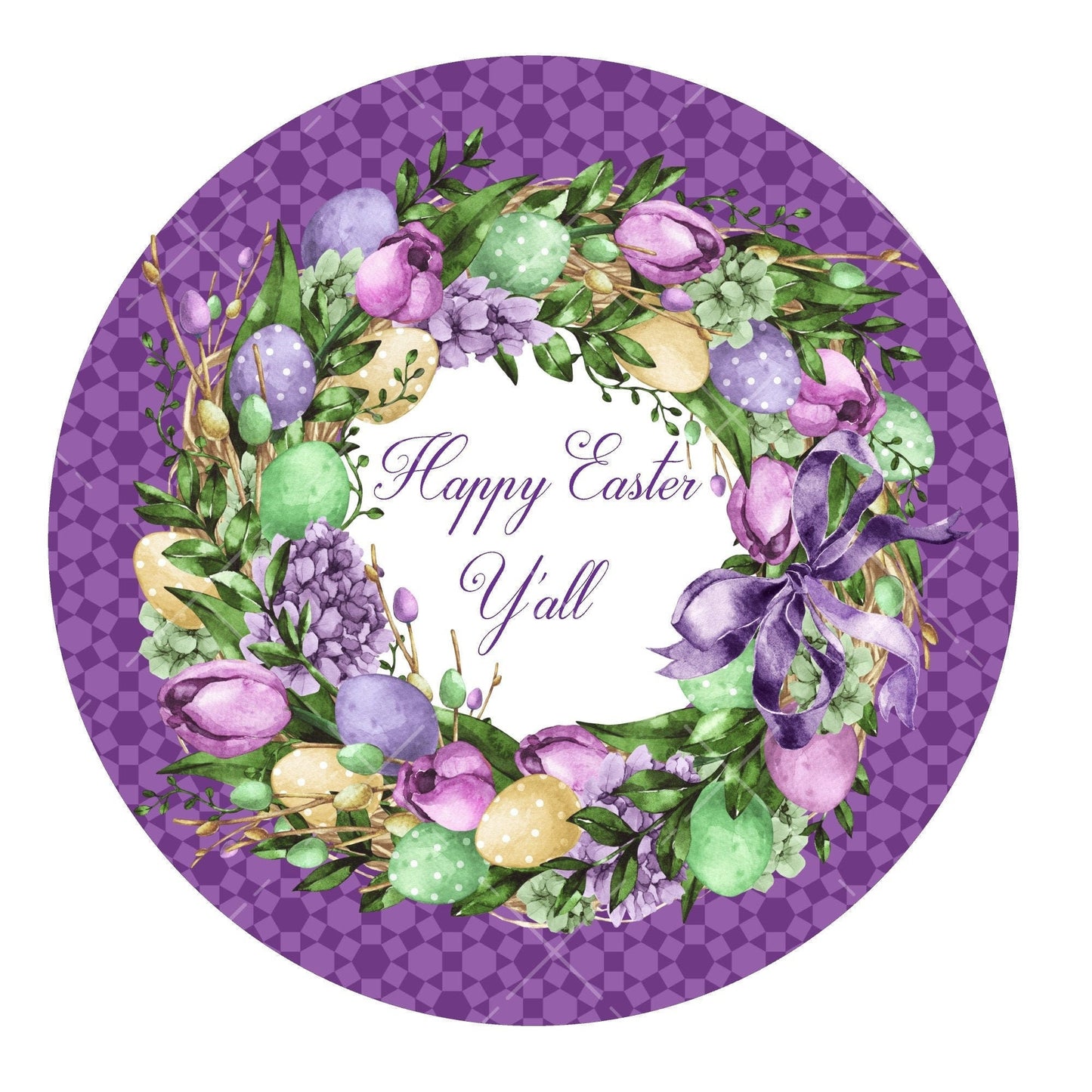 Happy Easter Y&#39;all wreath sign, metal wreath sign, round wreath sign