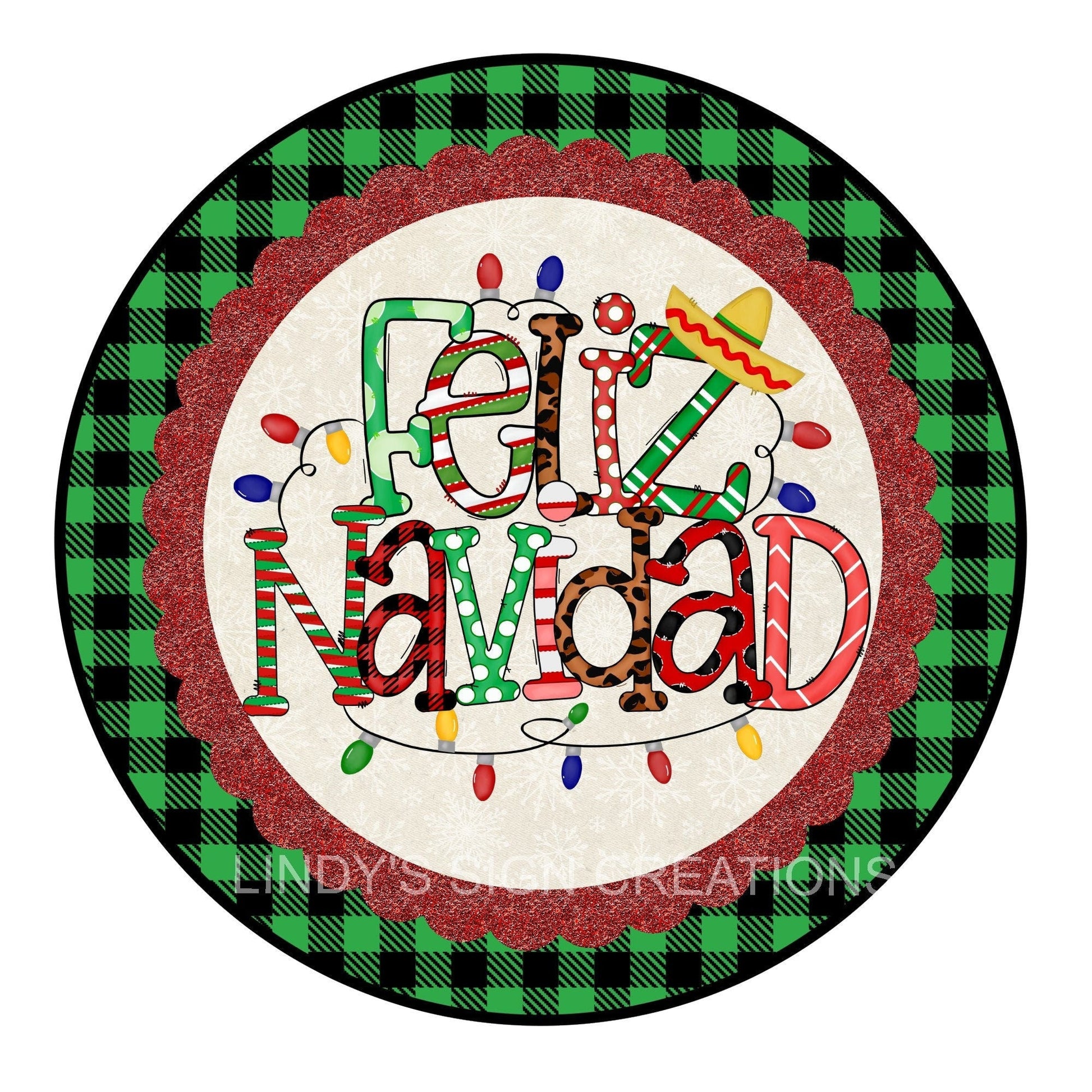 Feliz Navidad wreath sign, metal wreath sign, holiday wreath center, door hanging