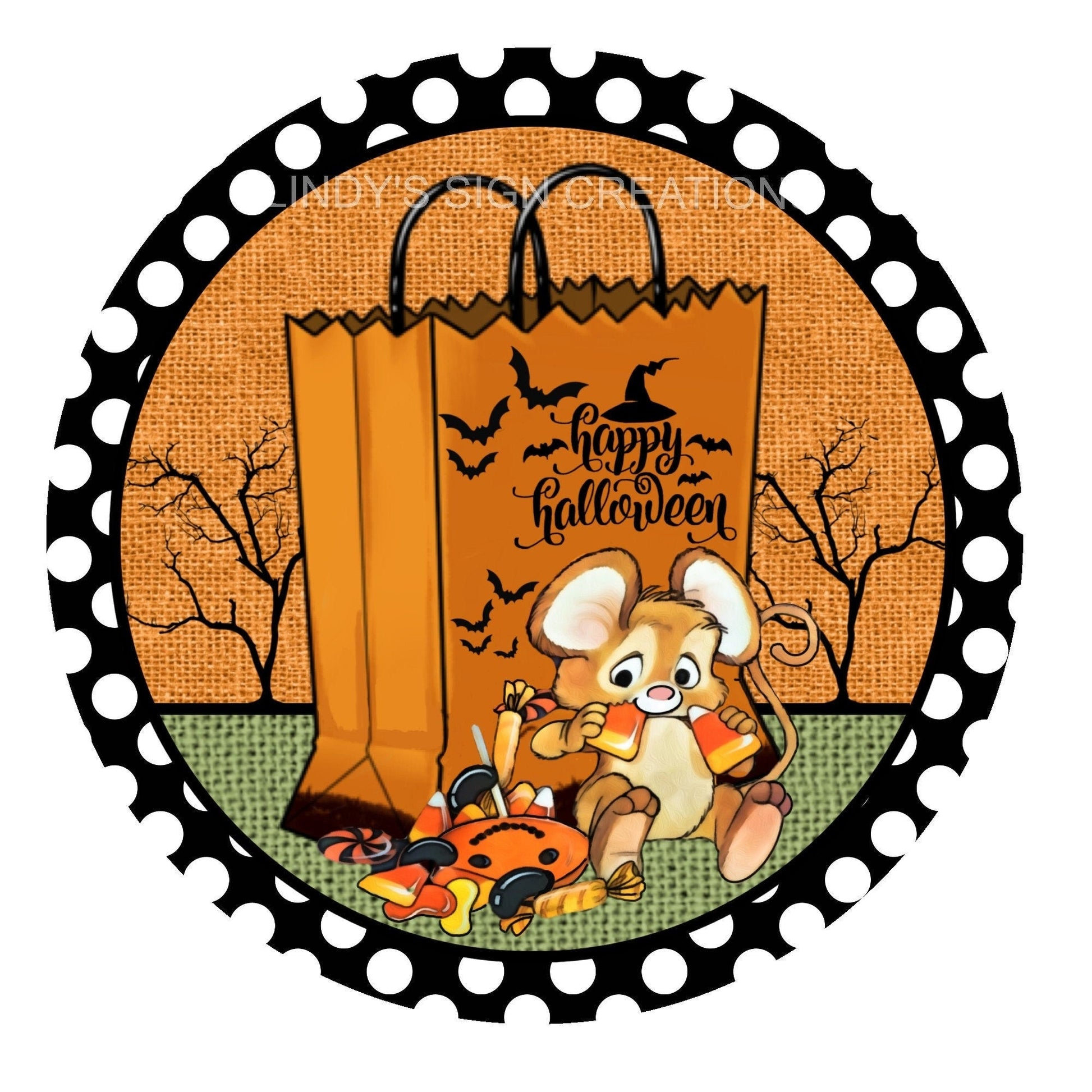 Cute happy Halloween wreath sign, metal wreath sign, round wreath sign, Halloween door hanging