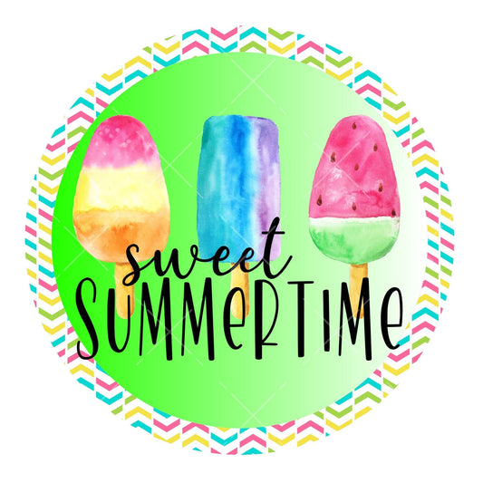 Sweet summertime popsicle wreath sign, metal wreath sign, signs for wreaths, round wreath sign