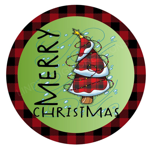 Buffalo plaid Christmas tree wreath sign, wreath center, metal wreath sign, round wreath sign