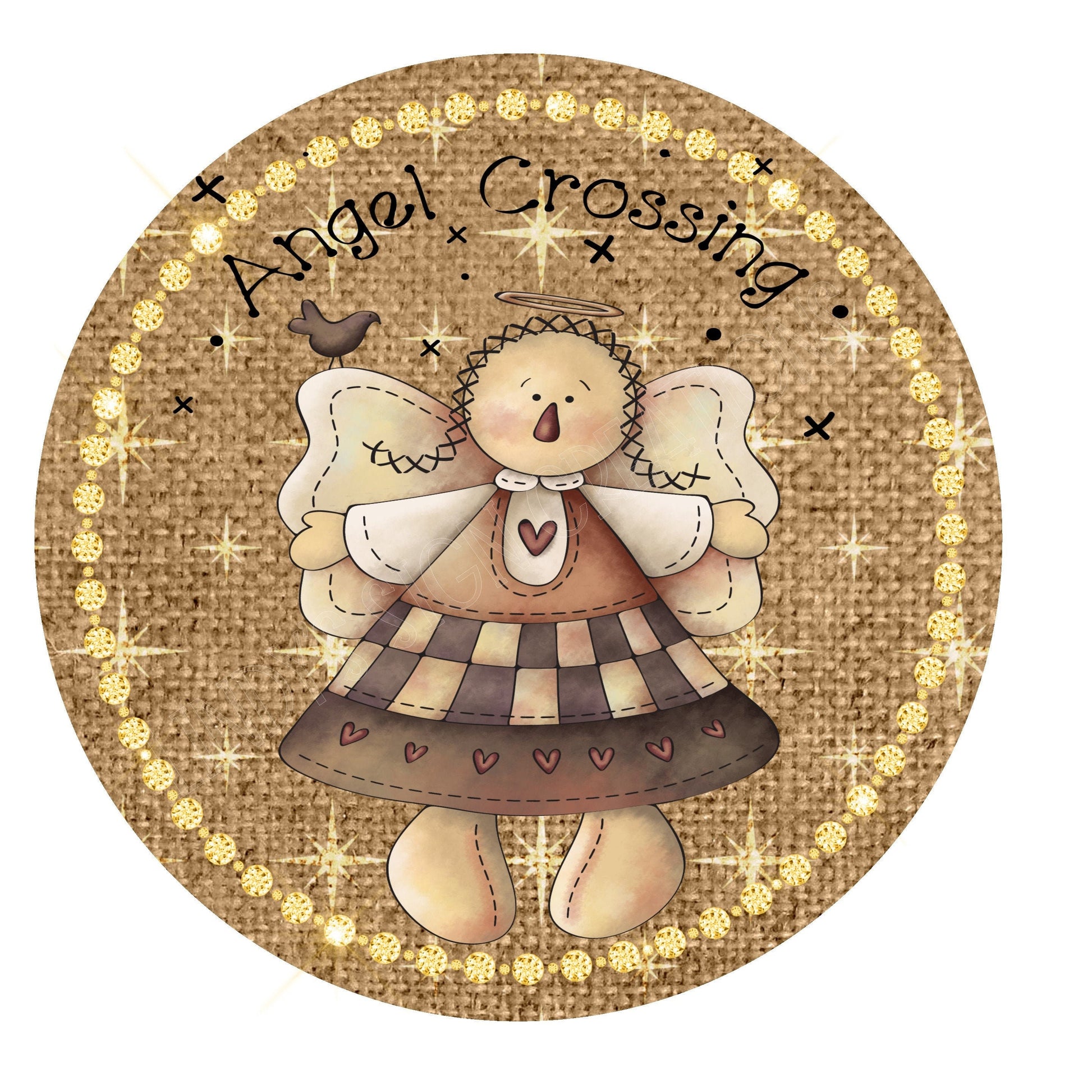 Angel crossing wreath sign, wreath attachment, metal wreath sign, door hanging