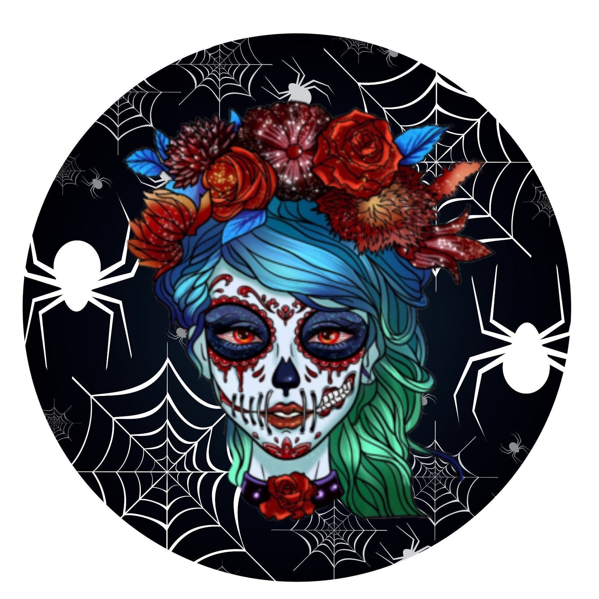 Day of the dead wreath sign, wreath attachment, metal sign, round wreath sign, sugar skull