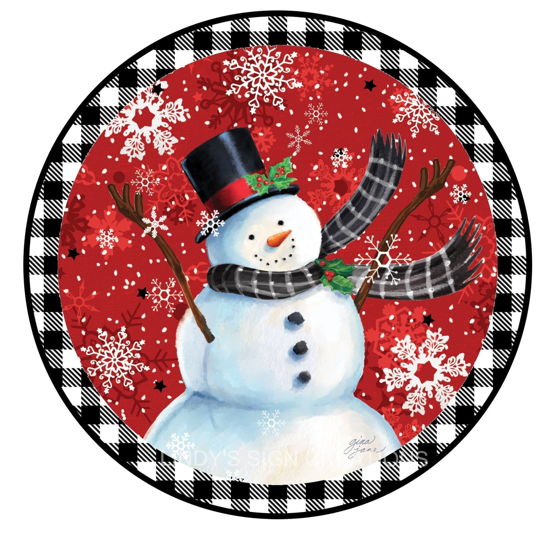 Snowman round wreath sign, wreath attachment, snowman sign, winter sign, door hanging, metal sign