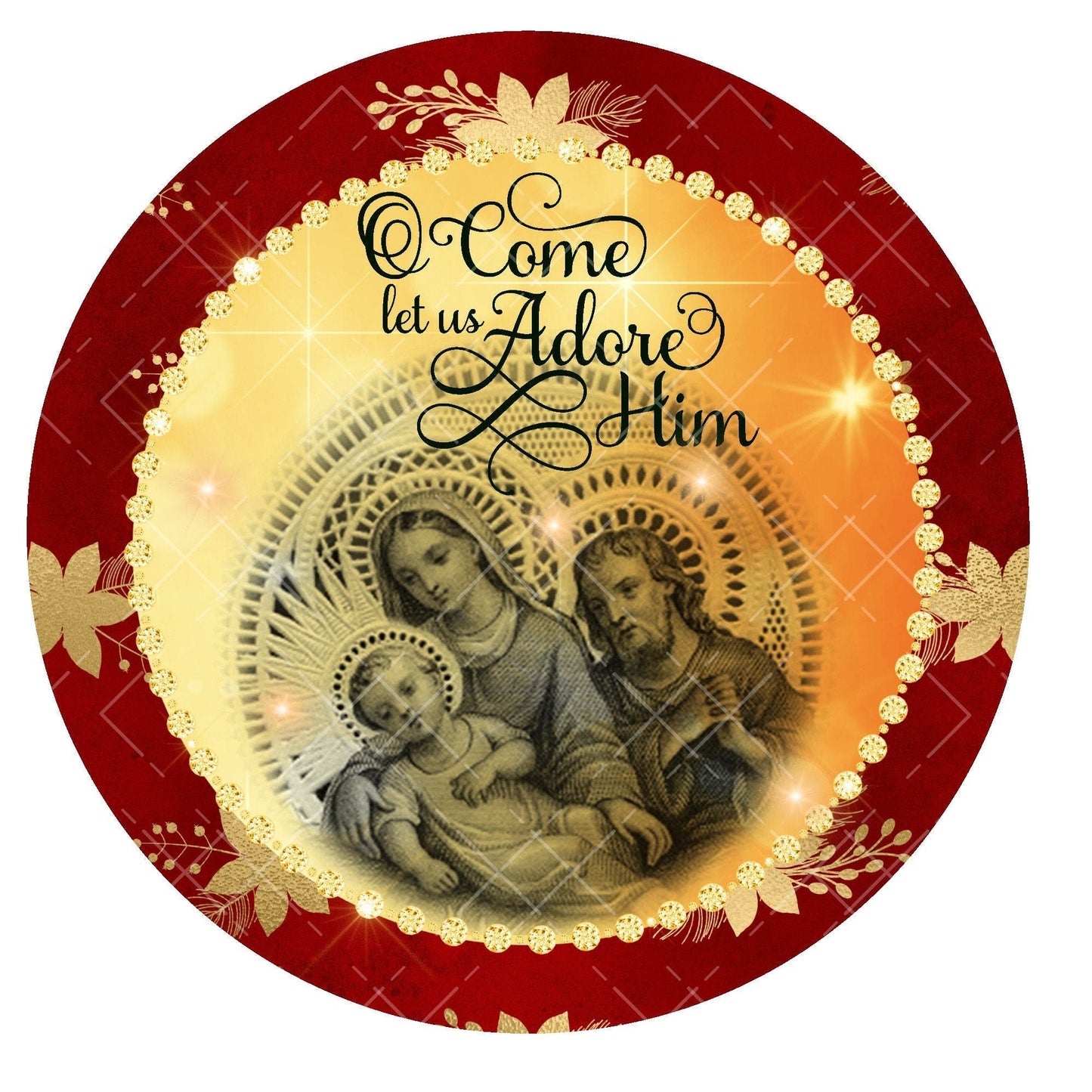 Holy Family wreath sign, nativity wreath sign, metal wreath center, round wreath sign