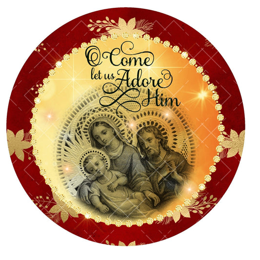 Holy Family wreath sign, nativity wreath sign, metal wreath center, round wreath sign