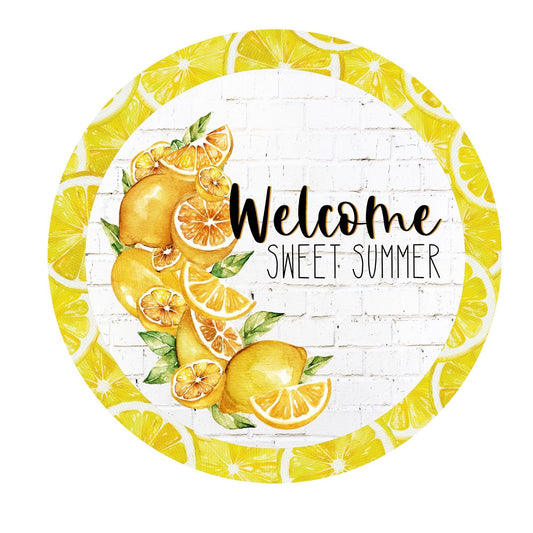 Round welcome sweet summer wreath sign, metal sign, door hanging, wreath attachment