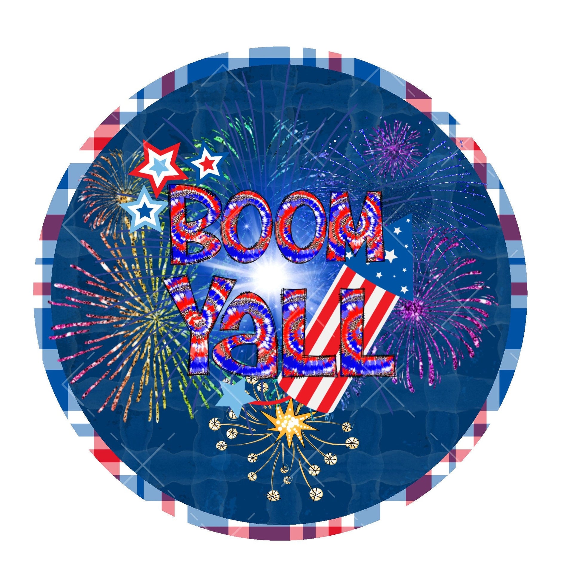 Boom y'all patriotic wreath sign, metal wreath sign, signs for wreaths, round wreath sign, lindys sign creations