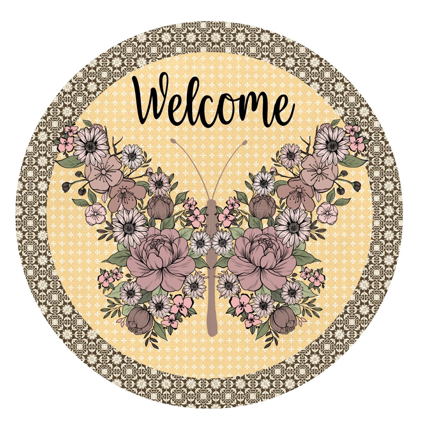 Boho butterfly wreath sign, metal wreath sign, signs for wreaths, round wreath sign, welcome sign, lindys sign creations