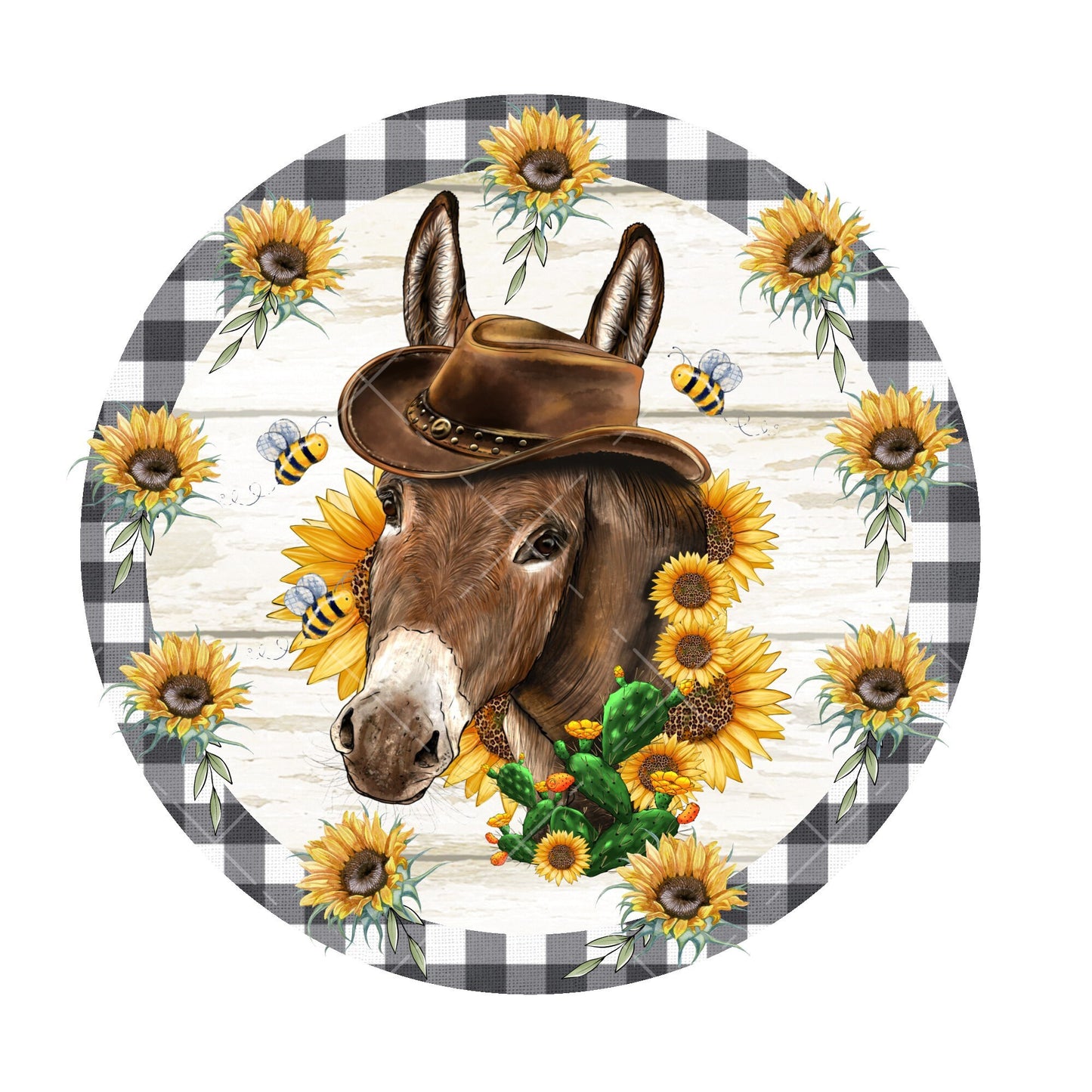 Donkey with sunflowers wreath sign, metal wreath sign, signs for wreaths, round wreath sign, lindys sign creations