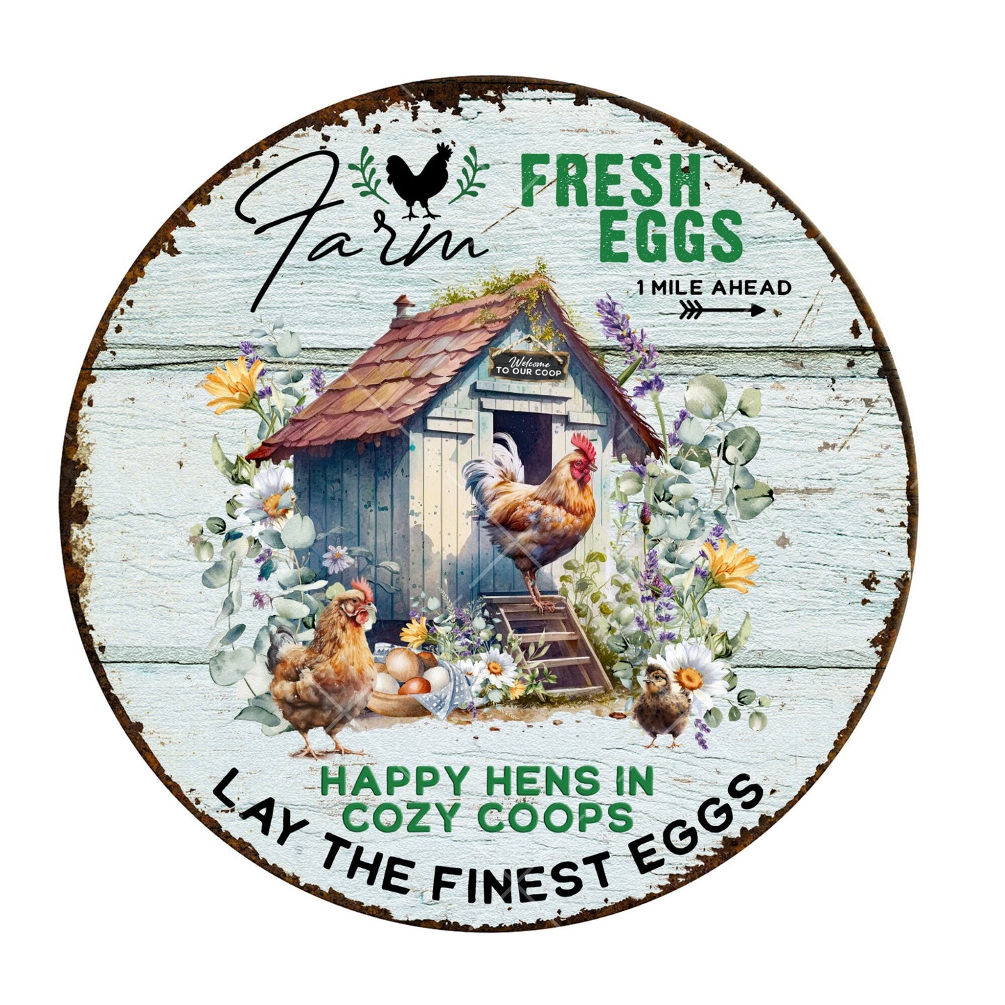 Farm fresh eggs wreath sign, metal wreath sign, signs for wreaths, round wreath sign, lindys sign creations