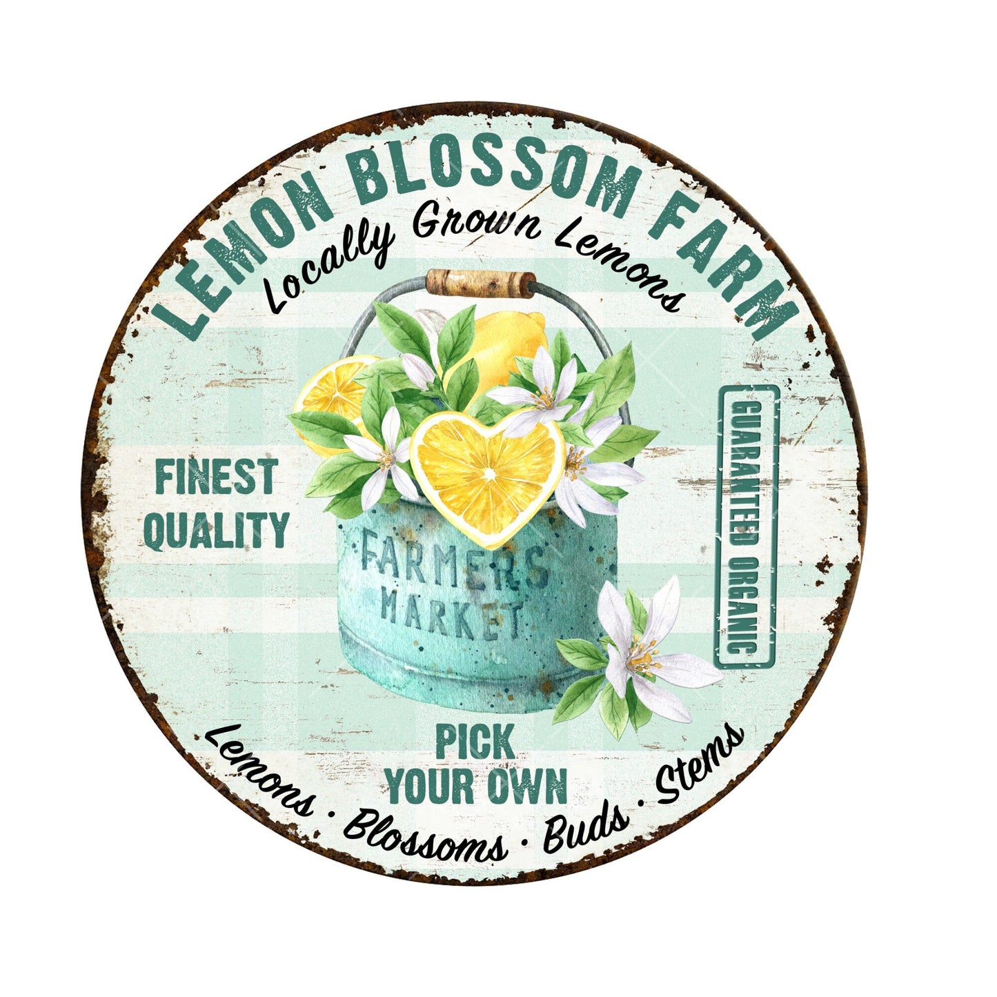 Lemon blossom farm wreath sign, metal wreath sign, signs for wreaths, round wreath sign, door decor, lindys sign creations