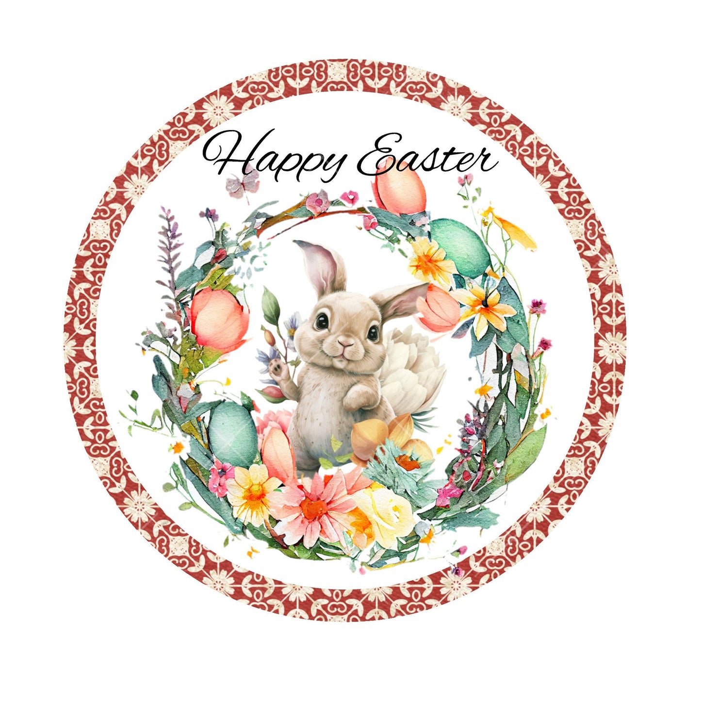 Happy Easter bunny wreath sign, metal wreath sign, signs for wreaths, round wreath sign, lindys sign creations