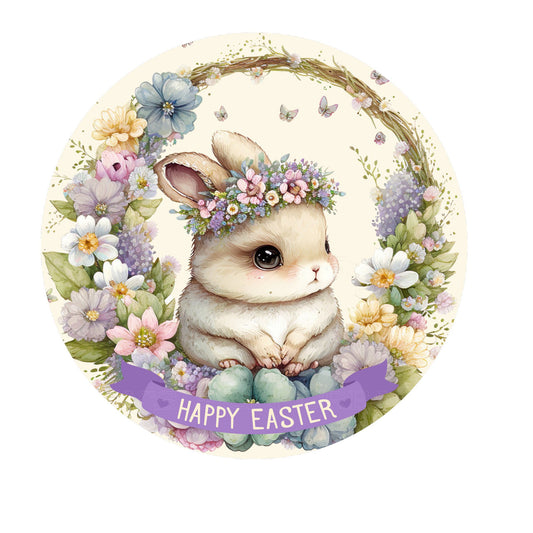 Cute bunny Happy Easter wreath sign, metal wreath sign, signs for wreaths, round wreath sign, lindys sign creations