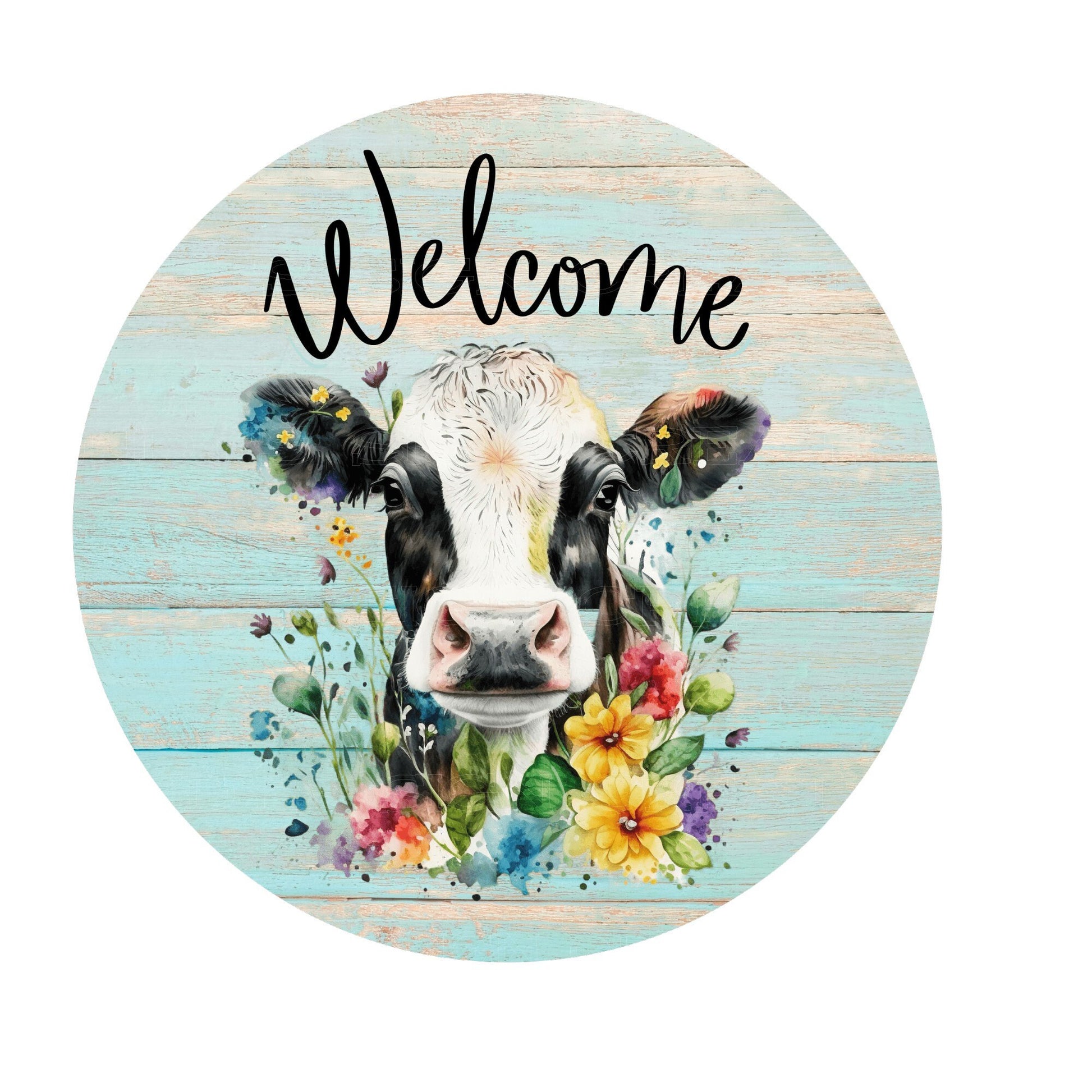 Round cow welcome wreath sign, metal wreath sign, signs for wreaths, lindys sign creations