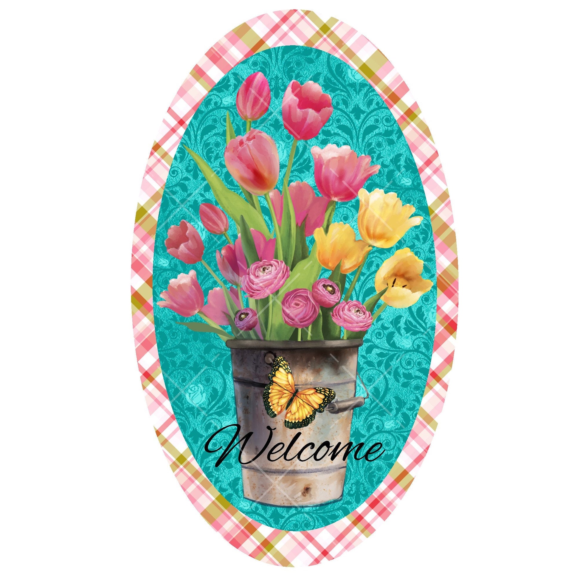 Oval tulip welcome wreath sign, metal wreath sign, signs for wreaths, lindys sign creations