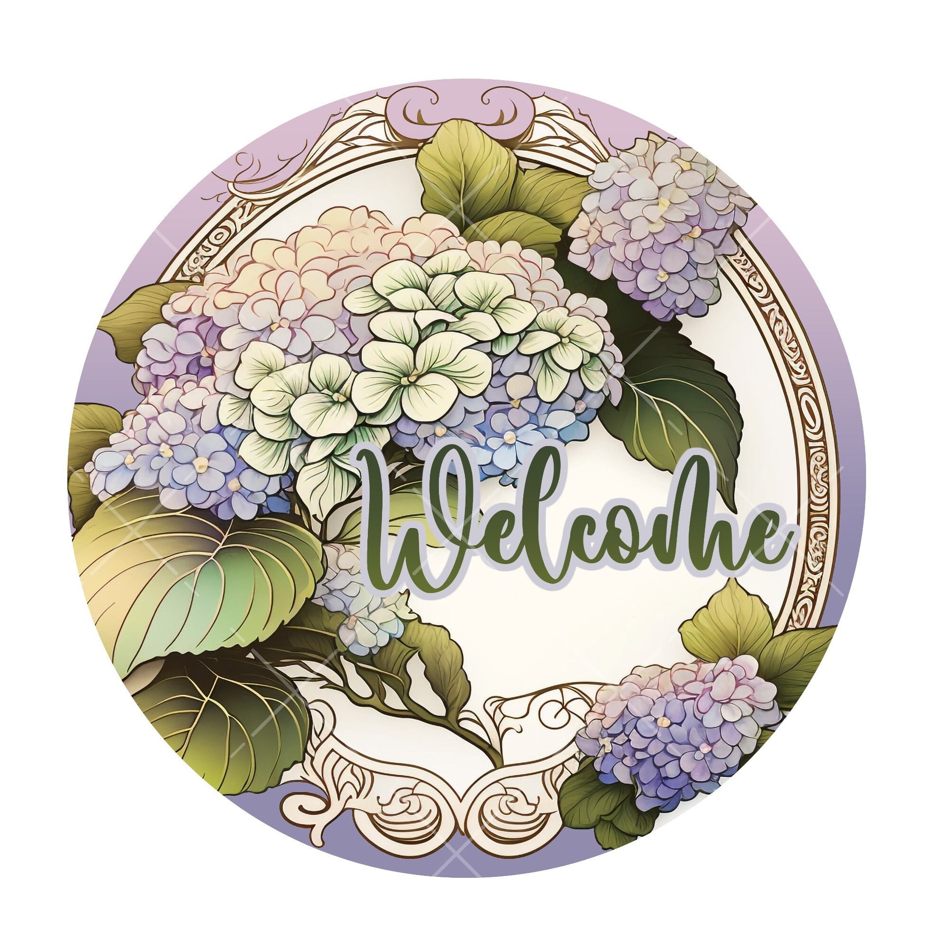 Welcome vintage style hydrangea wreath sign, metal wreath sign, signs for wreaths, round wreath sign, lindys sign creations