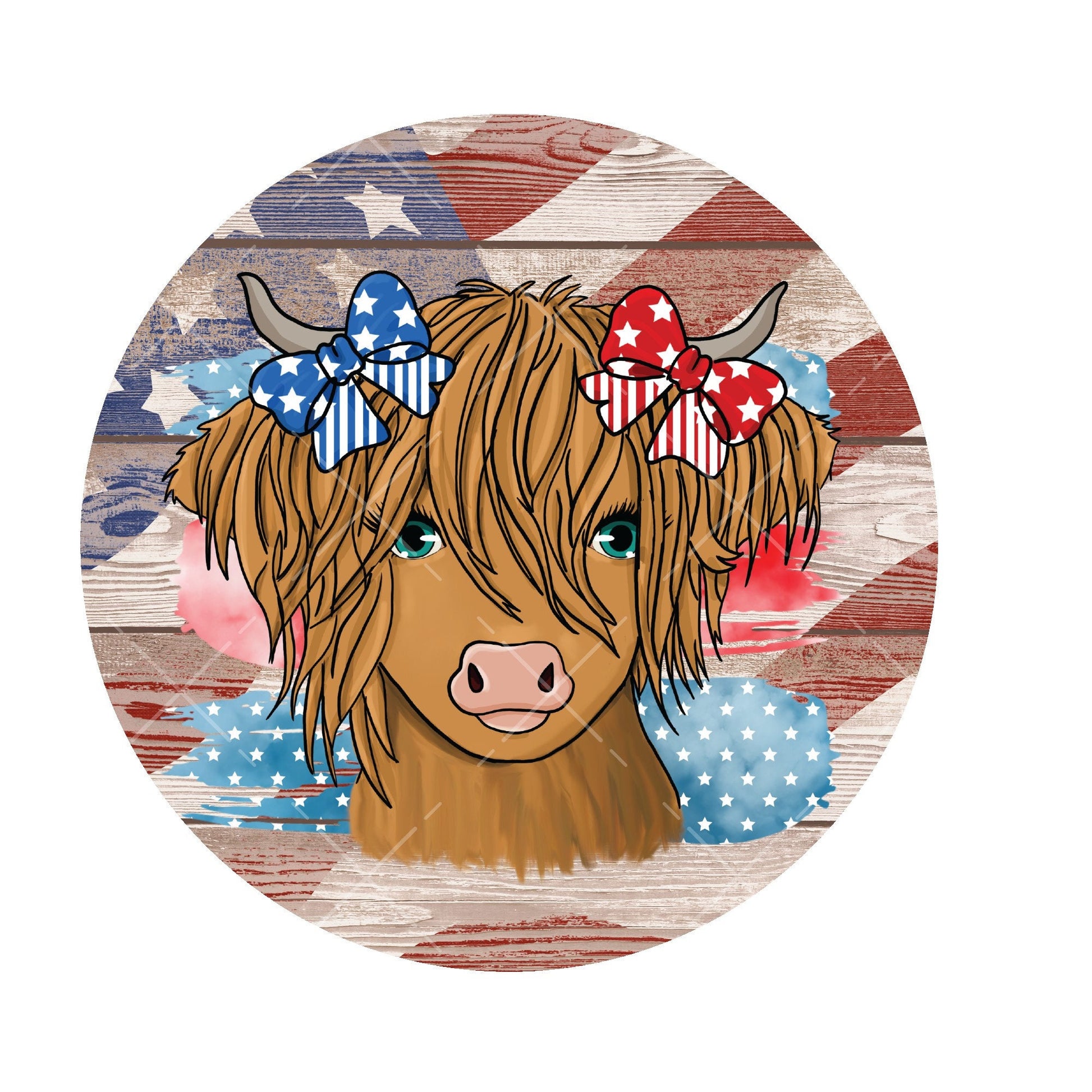 Patriotic highland cow wreath sign, metal wreath sign, signs for wreaths, round wreath sign, lindys sign creations