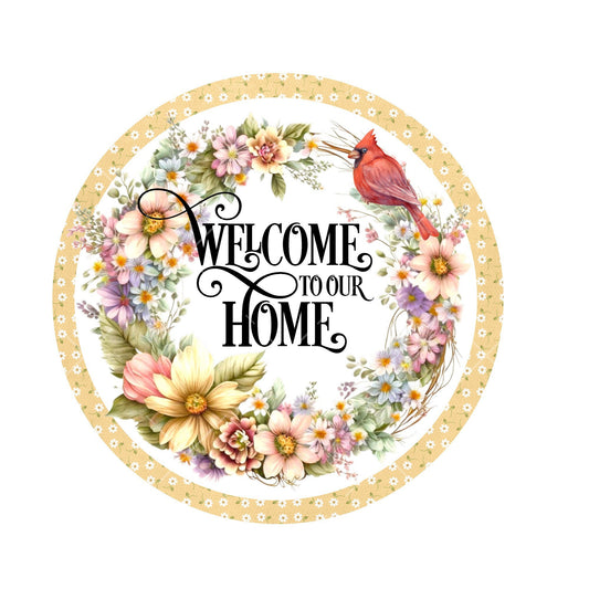 Floral welcome to our home wreath sign, metal wreath sign, signs for wreaths, round wreath sign, lindys sign creations