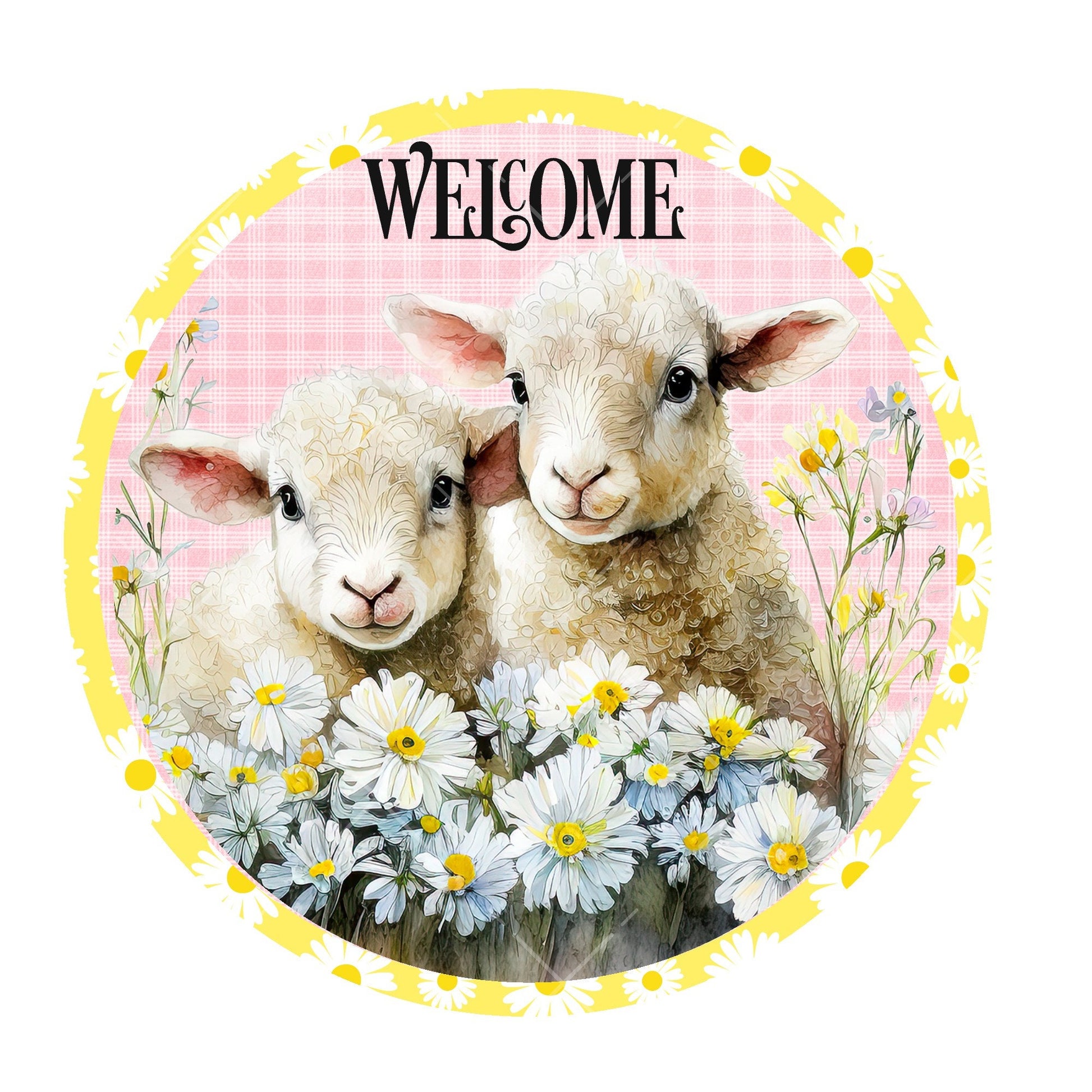 Welcome lamb wreath sign, metal wreath sign, signs for wreaths, round wreath sign, lindys sign creations