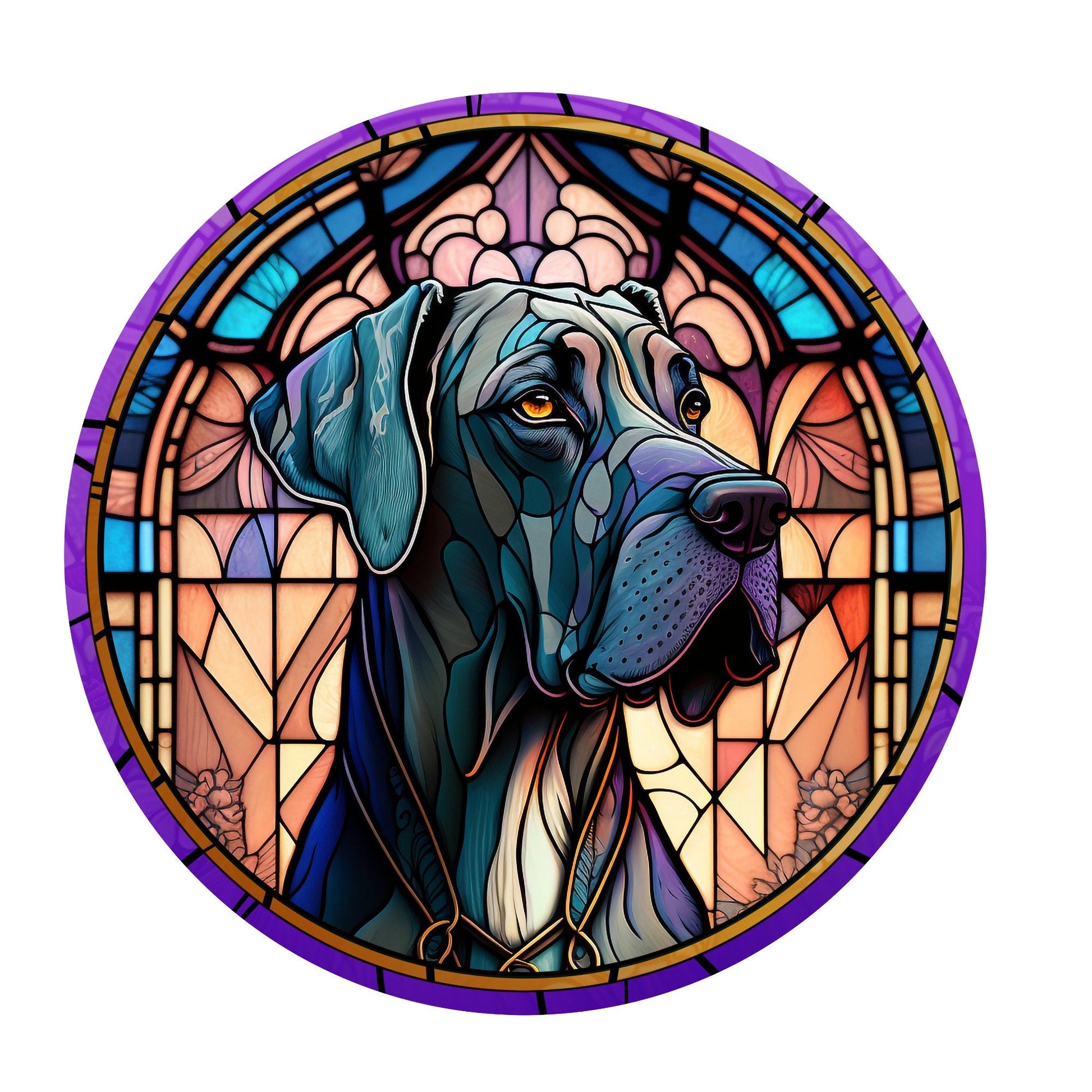 Faux stained glass great dane wreath sign, metal wreath sign, signs for wreaths, round wreath sign, lindys sign creations