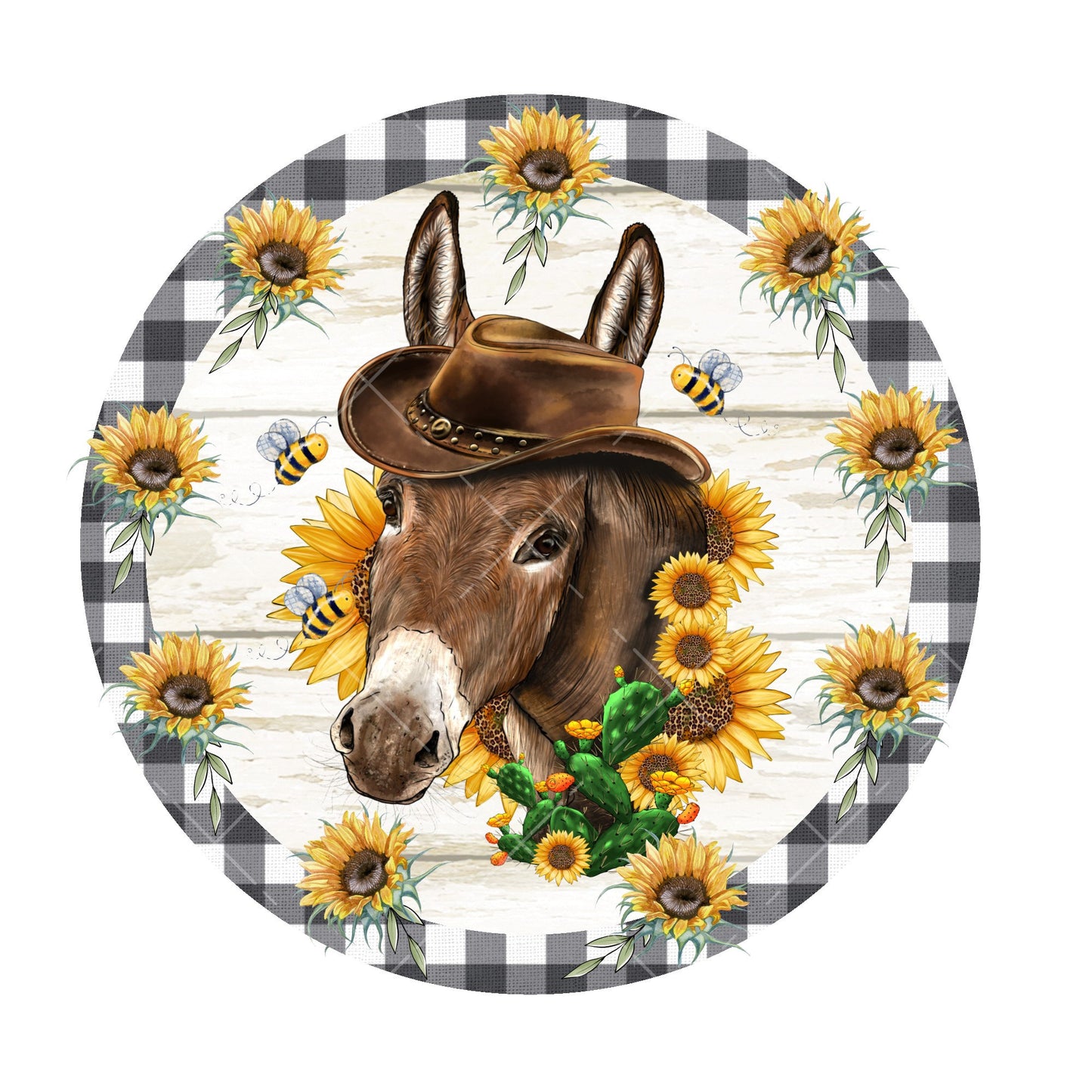 Donkey with sunflowers wreath sign, metal wreath sign, signs for wreaths, round wreath sign, lindys sign creations